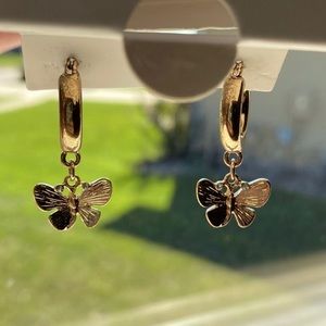 New in Box Betsey Johnson Gold Hoop Earrings with Butterfly